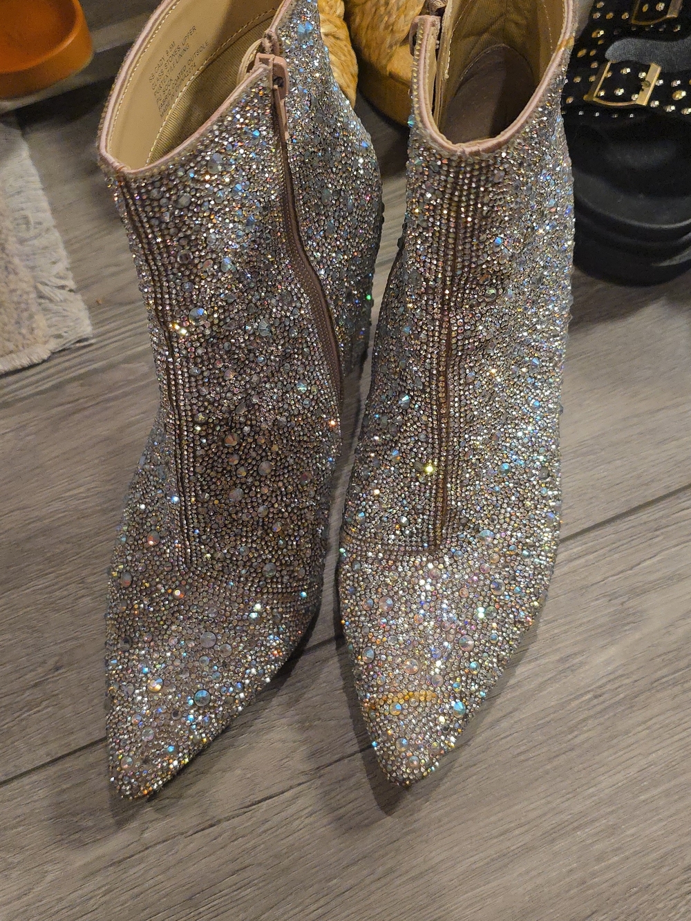 Betsey Johnson Crystal-Covered Pointed Toe Ankle Boots in Silver